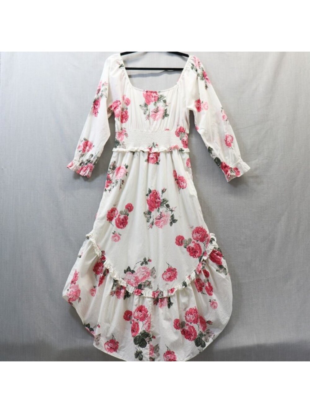 LoveShackFancy Firefly Dress Paradise Pink Floral Smocked Midi S/M Cotton V-Neck - Picture 11 of 16
